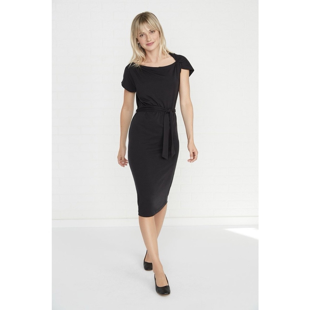 Amour Vert Atica Black Jersey Midi Dress Asymmetrical